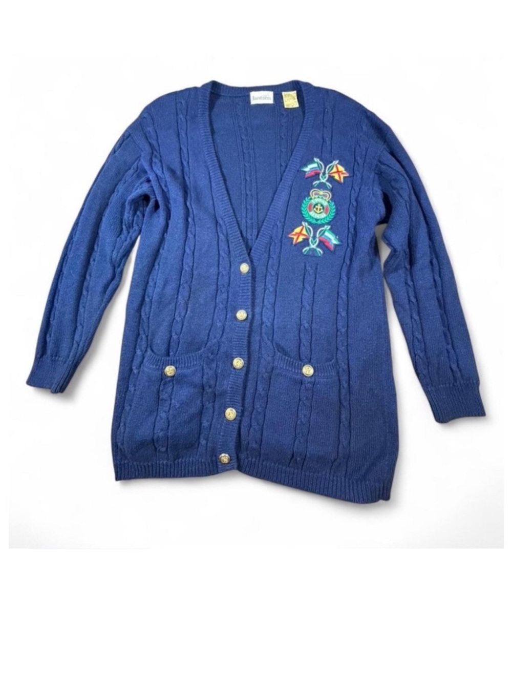 1990s Vintage Jantzen Nautical Cable Knit Cardigan Sweater Size M fisherman core